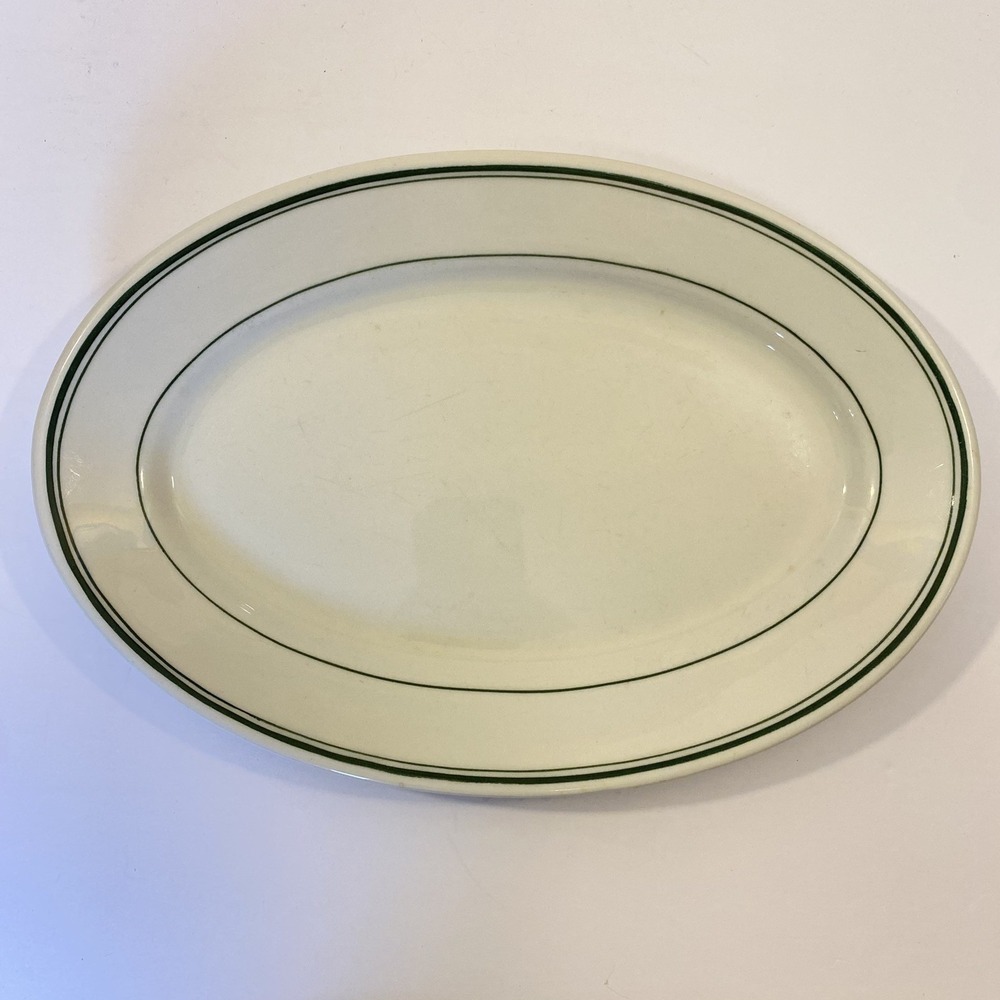 1948 Vintage Warwick China 12" Green Stripe Restaurant Stoneware Serving Platter - Picture 7 of 8